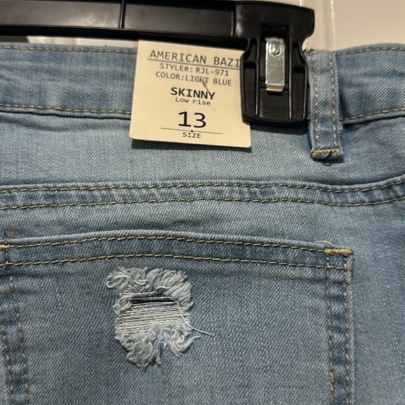 NEW w/tags American Bazi skinny low rise light blue wash denim jeans size 13 - Picture 10 of 12